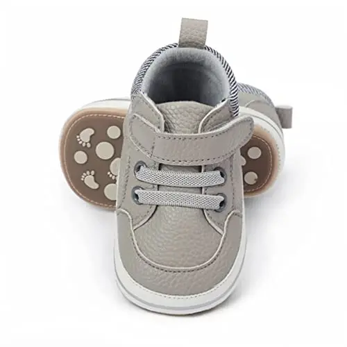 Baby Boys Girls Leather PRE-Walking Sneakers Toddler Anti-Slip Rubber Sole Infant Lightweight First Step Shoes - 5
