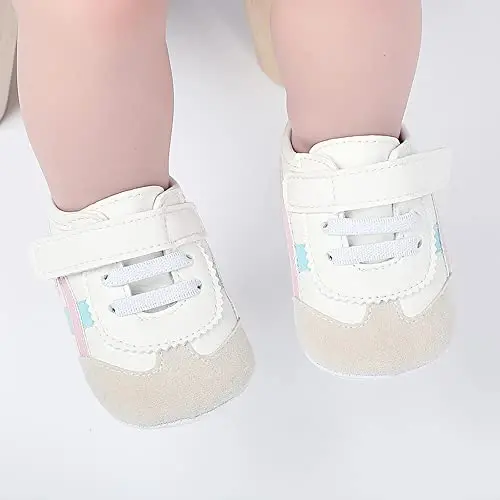 Baby Boys Girls Leather PRE-Walking Sneakers Toddler Anti-Slip Rubber Sole Infant Lightweight First Step Shoes - 6