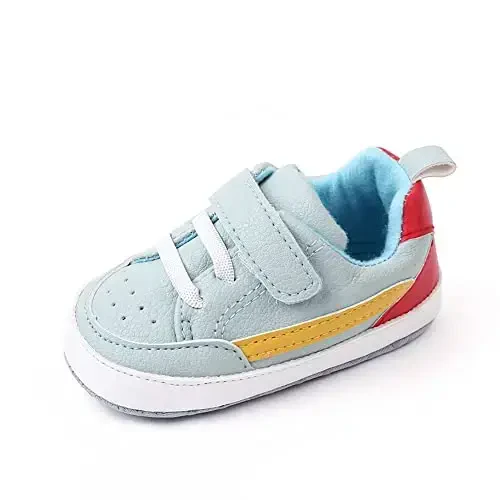 Baby Boys Girls Leather PRE-Walking Sneakers Toddler Anti-Slip Rubber Sole Infant Lightweight First Step Shoes - 1