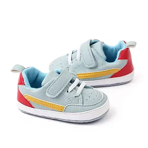 Baby Boys Girls Leather PRE-Walking Sneakers Toddler Anti-Slip Rubber Sole Infant Lightweight First Step Shoes - 2