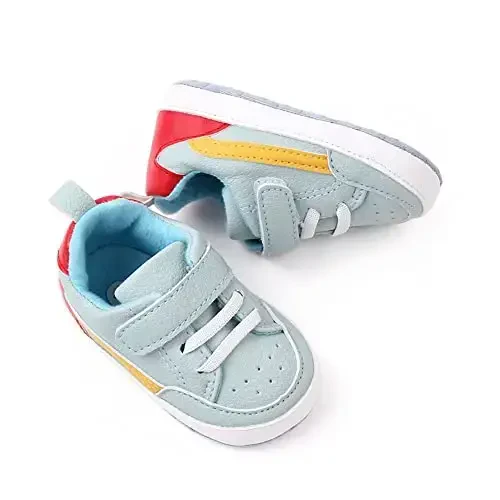 Baby Boys Girls Leather PRE-Walking Sneakers Toddler Anti-Slip Rubber Sole Infant Lightweight First Step Shoes - 4
