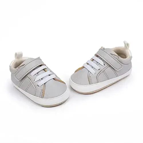 Baby Boys Girls Leather PRE-Walking Sneakers Toddler Anti-Slip Rubber Sole Infant Lightweight First Step Shoes - 5