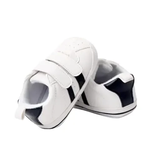 Baby Boys Girls Leather PRE-Walking Sneakers Toddler Anti-Slip Rubber Sole Infant Lightweight First Step Shoes - 4