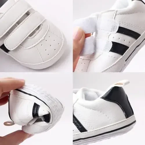 Baby Boys Girls Leather PRE-Walking Sneakers Toddler Anti-Slip Rubber Sole Infant Lightweight First Step Shoes - 5