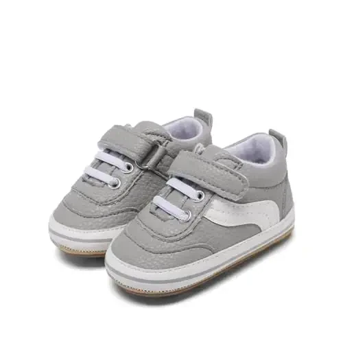 Baby Boys Girls Leather PRE-Walking Sneakers Toddler Anti-Slip Rubber Sole Infant Lightweight First Step Shoes - 2