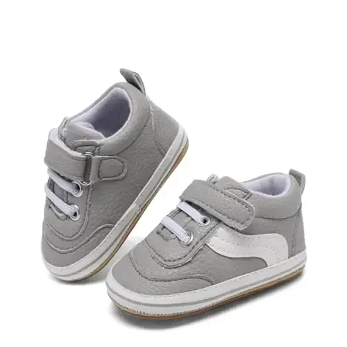 Baby Boys Girls Leather PRE-Walking Sneakers Toddler Anti-Slip Rubber Sole Infant Lightweight First Step Shoes - 3