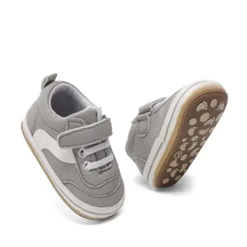 Baby Boys Girls Leather PRE-Walking Sneakers Toddler Anti-Slip Rubber Sole Infant Lightweight First Step Shoes - 6