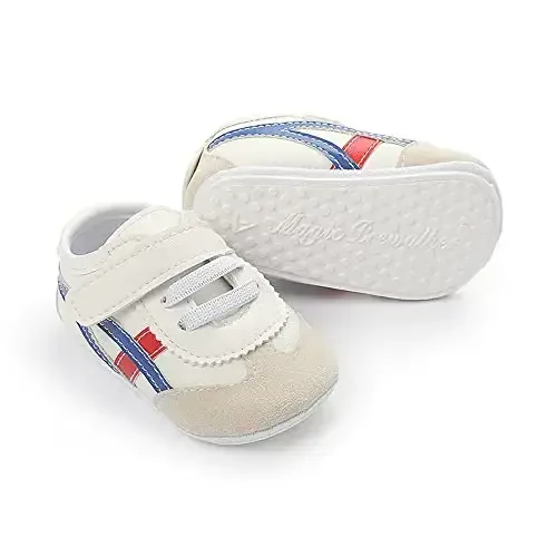 Baby Boys Girls Leather PRE-Walking Sneakers Toddler Anti-Slip Rubber Sole Infant Lightweight First Step Shoes - 4