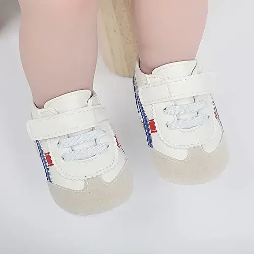 Baby Boys Girls Leather PRE-Walking Sneakers Toddler Anti-Slip Rubber Sole Infant Lightweight First Step Shoes - 6