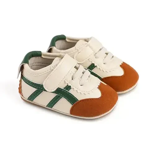 Baby Boys Girls Leather PRE-Walking Sneakers Toddler Anti-Slip Rubber Sole Infant Lightweight First Step Shoes - 2