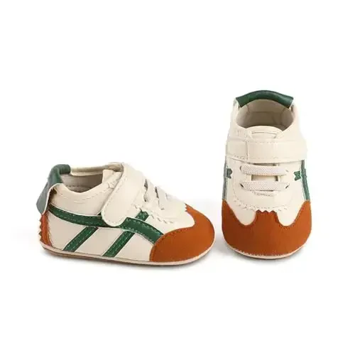 Baby Boys Girls Leather PRE-Walking Sneakers Toddler Anti-Slip Rubber Sole Infant Lightweight First Step Shoes - 6