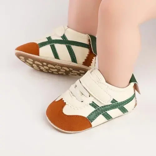 Baby Boys Girls Leather PRE-Walking Sneakers Toddler Anti-Slip Rubber Sole Infant Lightweight First Step Shoes - 7
