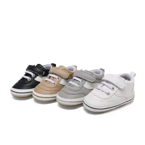 Baby Boys Girls Leather PRE-Walking Sneakers Toddler Anti-Slip Rubber Sole Infant Lightweight First Step Shoes - 5