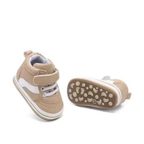 Baby Boys Girls Leather PRE-Walking Sneakers Toddler Anti-Slip Rubber Sole Infant Lightweight First Step Shoes - 4