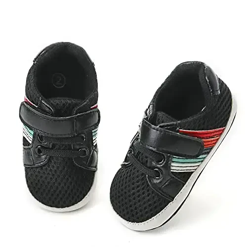 Baby Boys Girls Leather PRE-Walking Sneakers Toddler Anti-Slip Rubber Sole Infant Lightweight First Step Shoes - 4