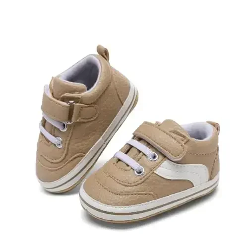 Baby Boys Girls Leather PRE-Walking Sneakers Toddler Anti-Slip Rubber Sole Infant Lightweight First Step Shoes - 3