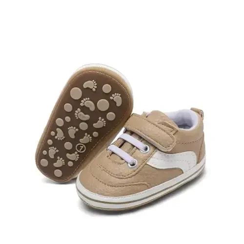Baby Boys Girls Leather PRE-Walking Sneakers Toddler Anti-Slip Rubber Sole Infant Lightweight First Step Shoes - 5