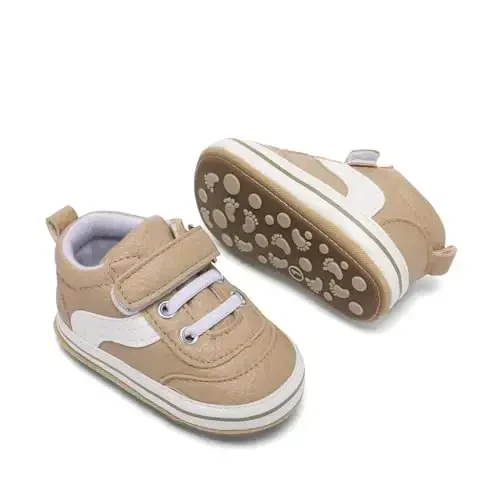 Baby Boys Girls Leather PRE-Walking Sneakers Toddler Anti-Slip Rubber Sole Infant Lightweight First Step Shoes - 6