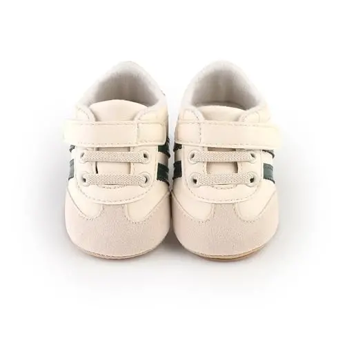 Baby Boys Girls Leather PRE-Walking Sneakers Toddler Anti-Slip Rubber Sole Infant Lightweight First Step Shoes - 4