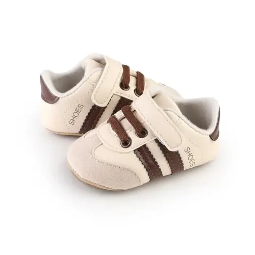 Baby Boys Girls Leather PRE-Walking Sneakers Toddler Anti-Slip Rubber Sole Infant Lightweight First Step Shoes - 3