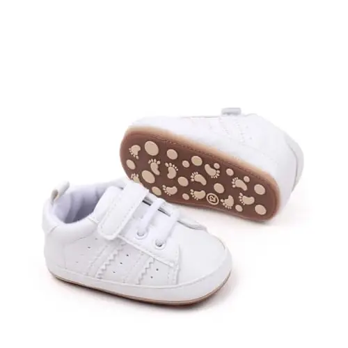 Baby Boys Girls Leather PRE-Walking Sneakers Toddler Anti-Slip Rubber Sole Infant Lightweight First Step Shoes - 1