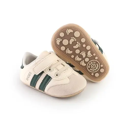Baby Boys Girls Leather PRE-Walking Sneakers Toddler Anti-Slip Rubber Sole Infant Lightweight First Step Shoes 