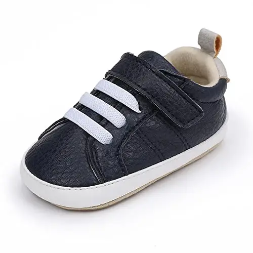 Baby Boys Girls Leather PRE-Walking Sneakers Toddler Anti-Slip Rubber Sole Infant Lightweight First Step Shoes - 1