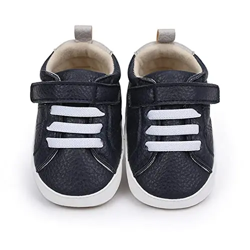 Baby Boys Girls Leather PRE-Walking Sneakers Toddler Anti-Slip Rubber Sole Infant Lightweight First Step Shoes - 3