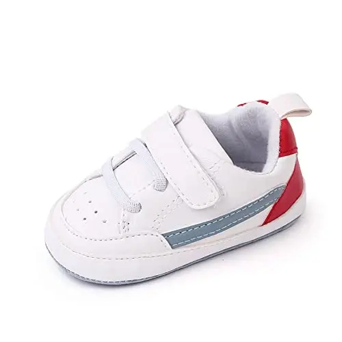 Baby Boys Girls Leather PRE-Walking Sneakers Toddler Anti-Slip Rubber Sole Infant Lightweight First Step Shoes - 1