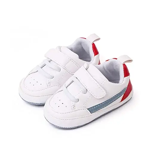 Baby Boys Girls Leather PRE-Walking Sneakers Toddler Anti-Slip Rubber Sole Infant Lightweight First Step Shoes - 4