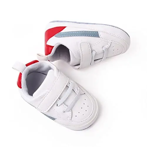Baby Boys Girls Leather PRE-Walking Sneakers Toddler Anti-Slip Rubber Sole Infant Lightweight First Step Shoes - 5