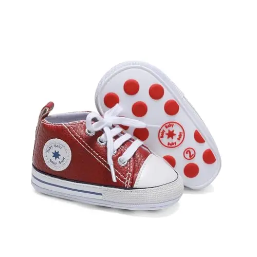 Baby Boys Girls Leather PRE-Walking Sneakers Toddler Anti-Slip Rubber Sole Infant Lightweight First Step Shoes - 1