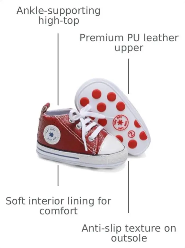 Baby Boys Girls Leather PRE-Walking Sneakers Toddler Anti-Slip Rubber Sole Infant Lightweight First Step Shoes - 3