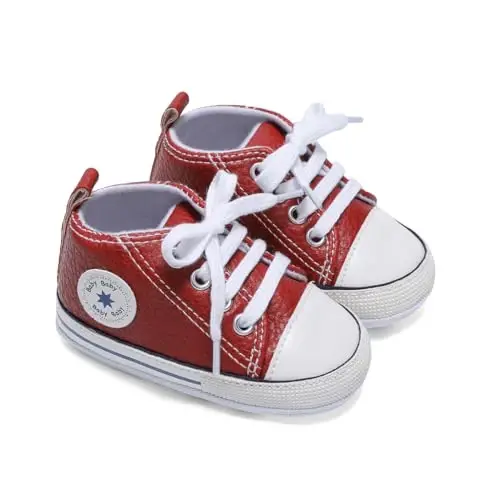 Baby Boys Girls Leather PRE-Walking Sneakers Toddler Anti-Slip Rubber Sole Infant Lightweight First Step Shoes - 4