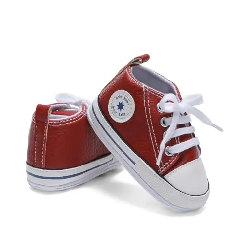 Baby Boys Girls Leather PRE-Walking Sneakers Toddler Anti-Slip Rubber Sole Infant Lightweight First Step Shoes - 5