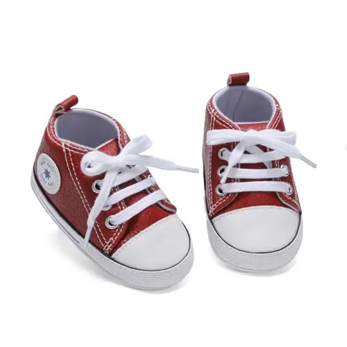 Baby Boys Girls Leather PRE-Walking Sneakers Toddler Anti-Slip Rubber Sole Infant Lightweight First Step Shoes - 6