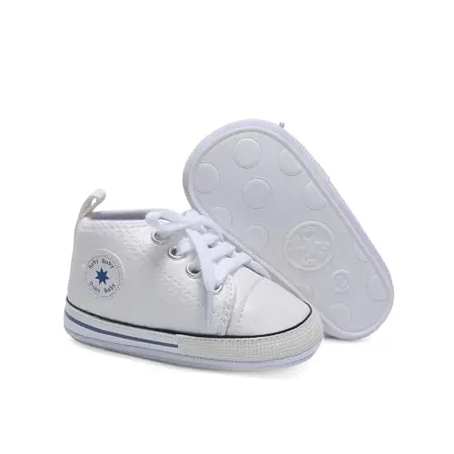 Baby Boys Girls Leather PRE-Walking Sneakers Toddler Anti-Slip Rubber Sole Infant Lightweight First Step Shoes - 1