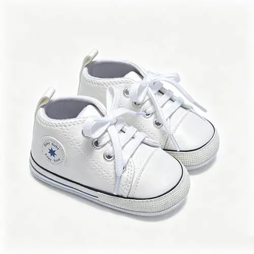 Baby Boys Girls Leather PRE-Walking Sneakers Toddler Anti-Slip Rubber Sole Infant Lightweight First Step Shoes - 3