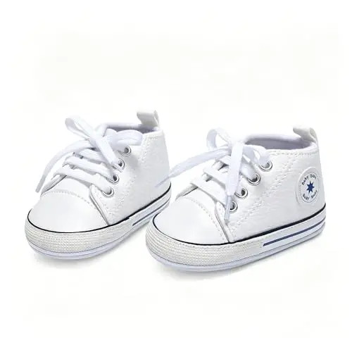 Baby Boys Girls Leather PRE-Walking Sneakers Toddler Anti-Slip Rubber Sole Infant Lightweight First Step Shoes - 4