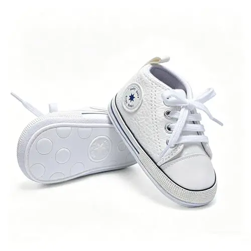 Baby Boys Girls Leather PRE-Walking Sneakers Toddler Anti-Slip Rubber Sole Infant Lightweight First Step Shoes - 5