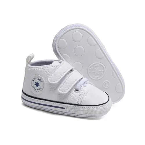 Baby Boys Girls Leather PRE-Walking Sneakers Toddler Anti-Slip Rubber Sole Infant Lightweight First Step Shoes - 1