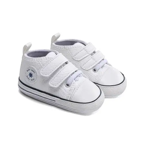 Baby Boys Girls Leather PRE-Walking Sneakers Toddler Anti-Slip Rubber Sole Infant Lightweight First Step Shoes - 2