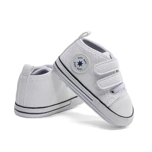 Baby Boys Girls Leather PRE-Walking Sneakers Toddler Anti-Slip Rubber Sole Infant Lightweight First Step Shoes - 3