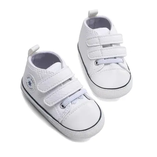 Baby Boys Girls Leather PRE-Walking Sneakers Toddler Anti-Slip Rubber Sole Infant Lightweight First Step Shoes - 4