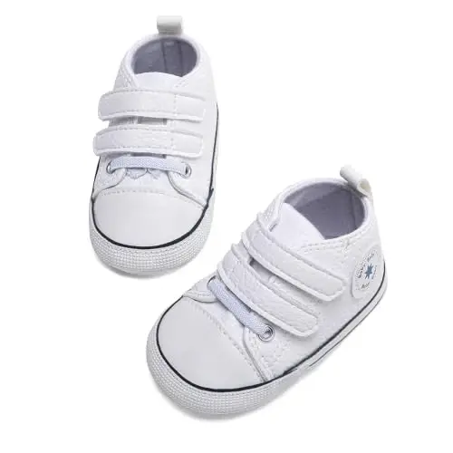 Baby Boys Girls Leather PRE-Walking Sneakers Toddler Anti-Slip Rubber Sole Infant Lightweight First Step Shoes - 5