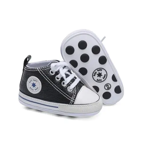 Baby Boys Girls Leather PRE-Walking Sneakers Toddler Anti-Slip Rubber Sole Infant Lightweight First Step Shoes - 1