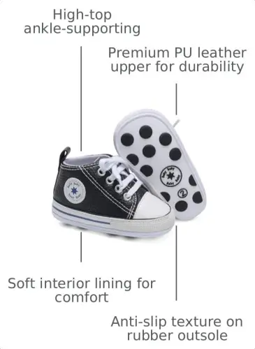 Baby Boys Girls Leather PRE-Walking Sneakers Toddler Anti-Slip Rubber Sole Infant Lightweight First Step Shoes - 3
