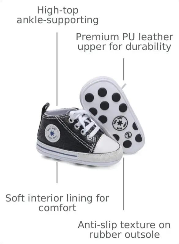 Baby Boys Girls Leather PRE-Walking Sneakers Toddler Anti-Slip Rubber Sole Infant Lightweight First Step Shoes - 3