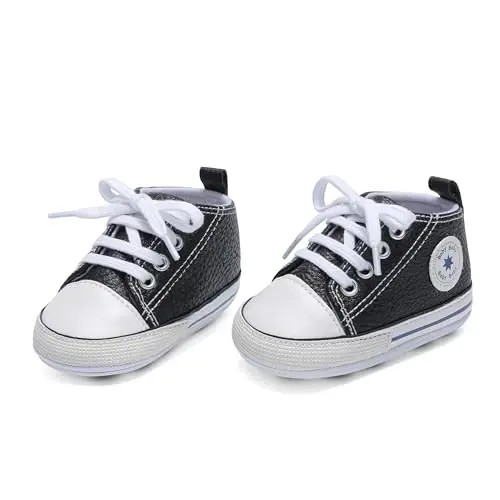 Baby Boys Girls Leather PRE-Walking Sneakers Toddler Anti-Slip Rubber Sole Infant Lightweight First Step Shoes - 4