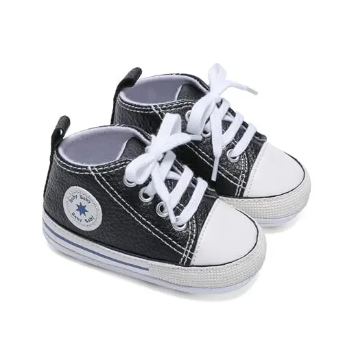 Baby Boys Girls Leather PRE-Walking Sneakers Toddler Anti-Slip Rubber Sole Infant Lightweight First Step Shoes - 5